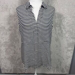 Theory Women Sleeveless 100% Silk Striped Blue White Top Collared‎ Blouse Size L